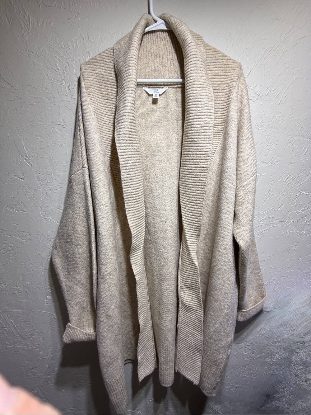 Cozy Open-Front Shawl Collar Sweater Cardigan - Cream